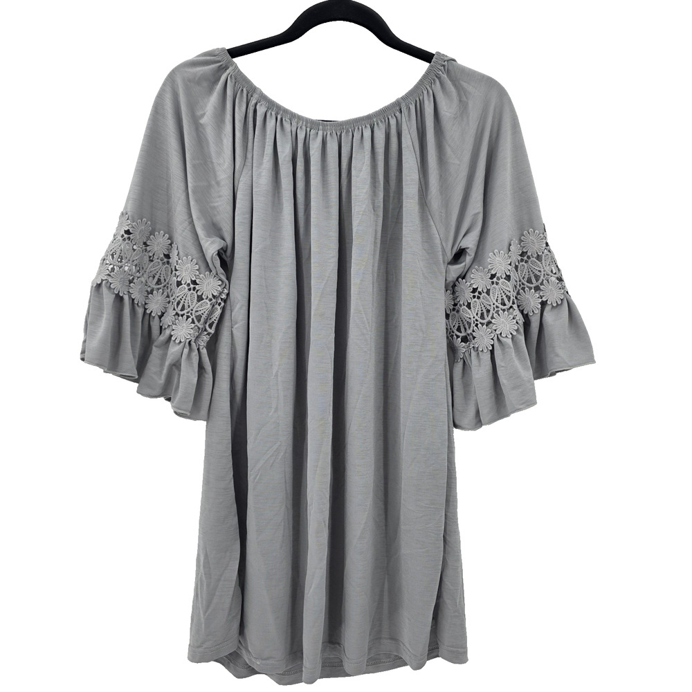 Win Win Women's L- XL Boho Tunic Ruffle Bell Sleeve Peasant Blouse Shirt Top
